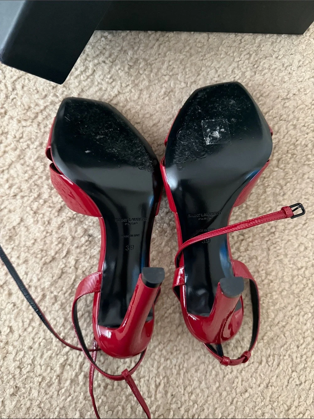 Saint Laurent Red Patent Leather Ankle-Tie Heels with Knot Detail - Picture 3 of 7